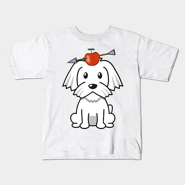 Cute white dog has an apple and arrow on head Kids T-Shirt by Pet Station